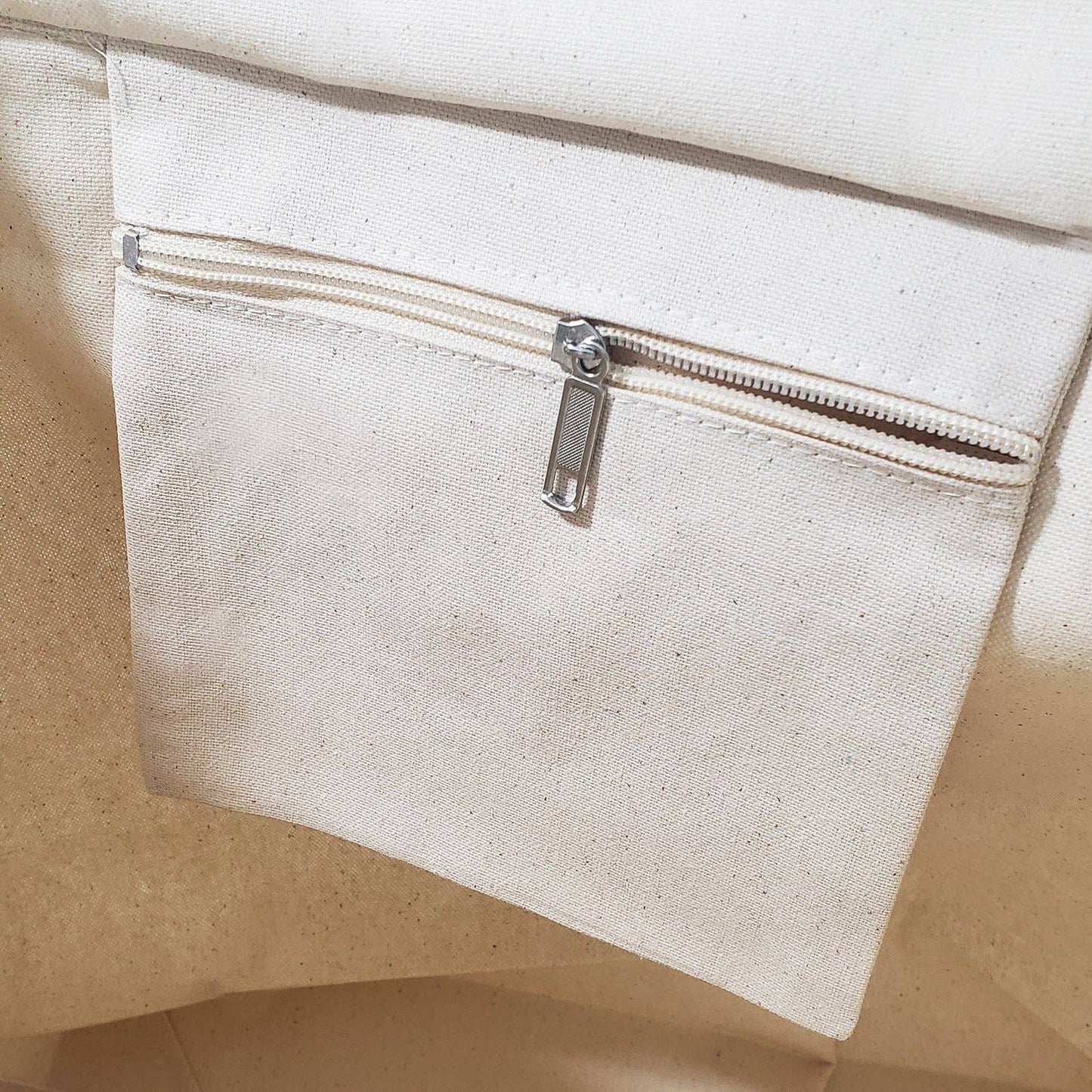 Heavy Canvas Zipper Tote Bag / Zippered Pocket